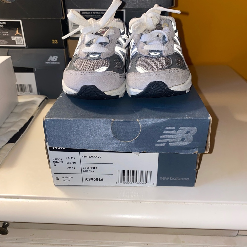 New Balance Kids' Grey and White Sneakers